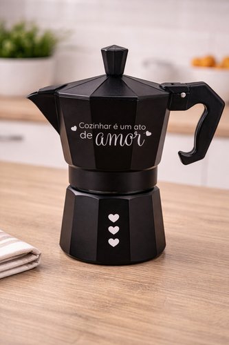 Cafeteira Italiana Milano Inox Preta rende 6 Xicaras