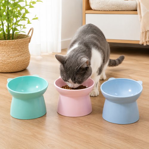 Comedouro Elevado Formato Gato 13cm - Sortido