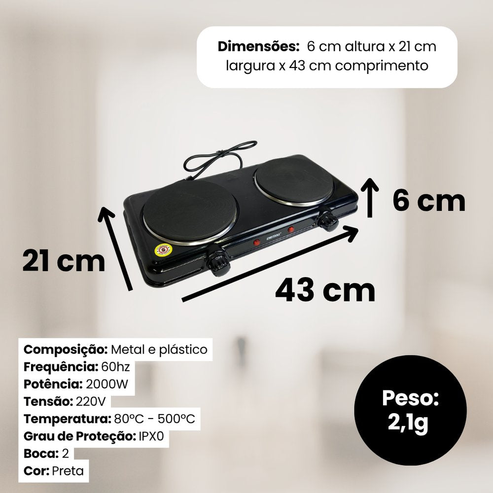 Fogão Elétrico por Indução 2 Boca 220V - Preta