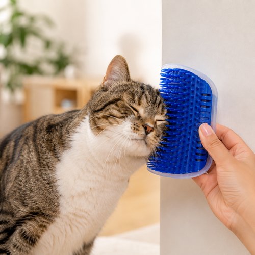 Escova Massageadora Para Gatos com Catnip - Azul