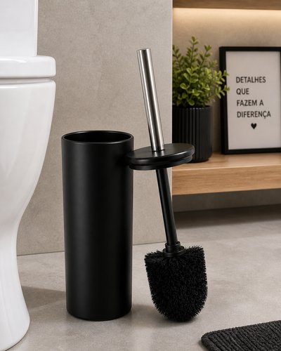 Escova Sanitária Com Suporte Tampa Aço Inox- preta