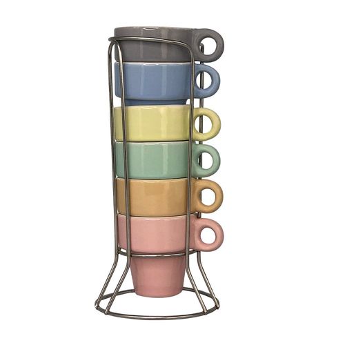 WE DROP - Jogo De Xícaras Café Chá Coloridas Com Suporte Kit 6 Canecas
