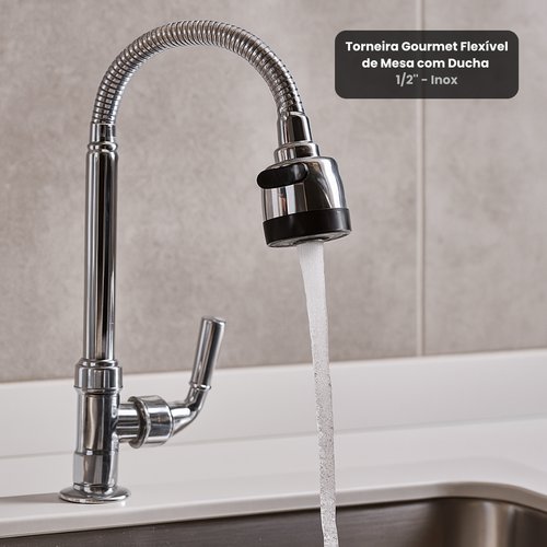 Torneira Gourmet Flexível de Mesa com Ducha 1/2'' - Inox