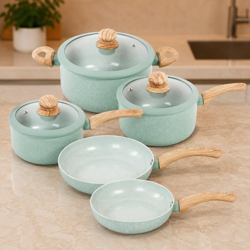 Conjunto 5 Panelas com Tampa Revestimento Cerâmico - Verde