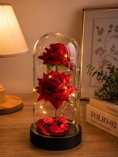 Cúpula Decorativa com 2 Rosas - Vermelha