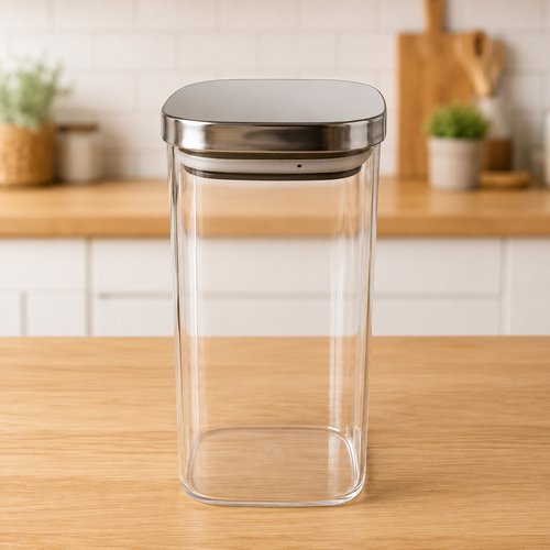 Pote Hermético Quadrado Vidro com Tampa de Inox 1,8 Litros