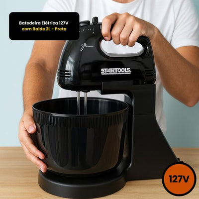 Batedeira Elétrica 127V com Balde 2L - Preta