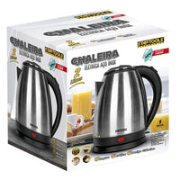 Chaleira Elétrica Inox 2 Litros 1000W Bivolt 127v 220v Base Giratória Desliga Sozinha Água Quente Cozinha