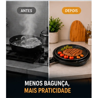 Grill Elétrico Redondo 1200W 127V 220V Antiaderente Termostato Churrasqueira Sem Fumaça Apartamento