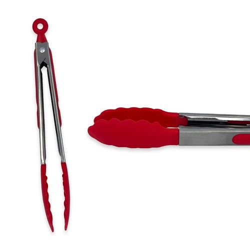 WE DROP - Pinça Pegador Culinário Silicone 30 Cm Multiuso Inox Fritura - Vermelho