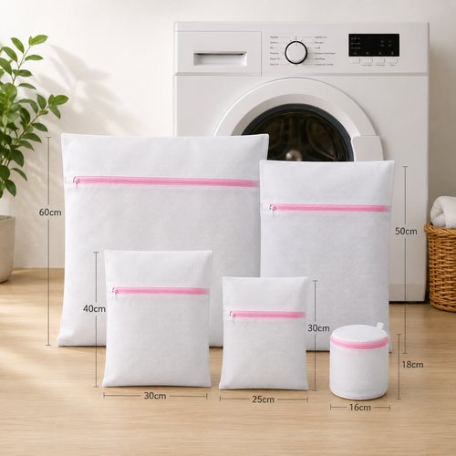 Conjunto 5 Sacos com Ziper para Lavar roupas - Branco