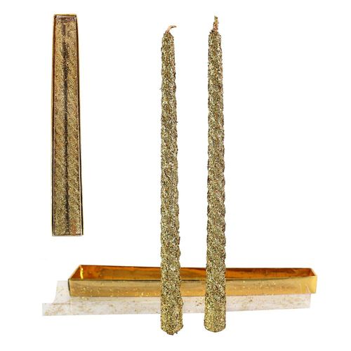 Kit 2 Velas Castiçal Torcidas 25cm – Batizados, Casamentos e Natal – Dourada