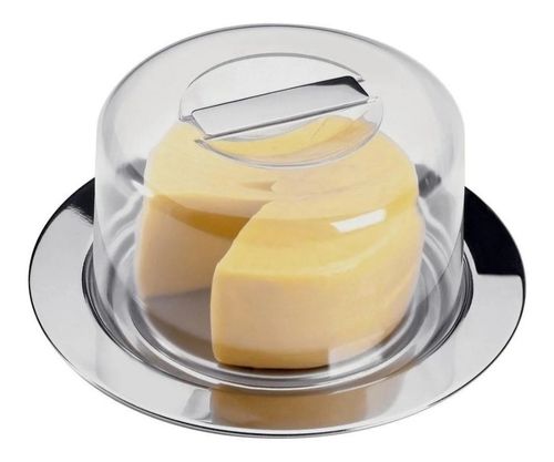 WE DROP - Queijeira Acrílica Com Tampa Porta Queijo Cozinha Prato Inox