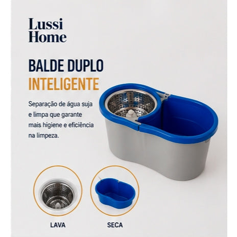 Mop Giratório com Balde Duplo Para uma Limpeza Prátida e Rápida 360