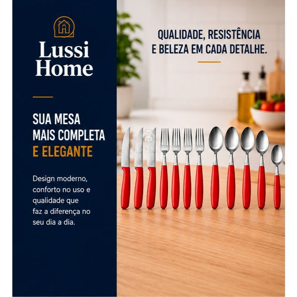 Jogo de Talheres Veneza com 25 Peças - Vermelha Mantimentos Alimentos Cozinha Despensa