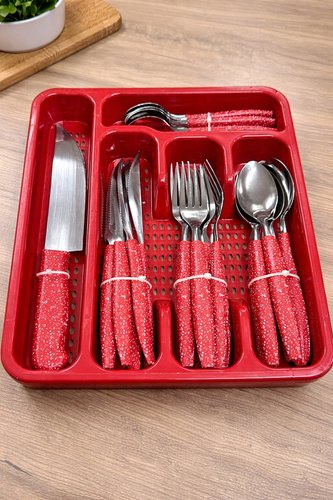 Conjunto Talheres  Vermelho Aço Inox 26 peças