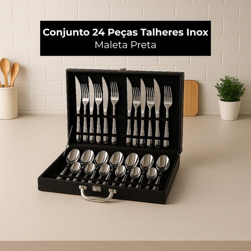 Conjunto 24 Peças Talheres Inox com Maleta Preta