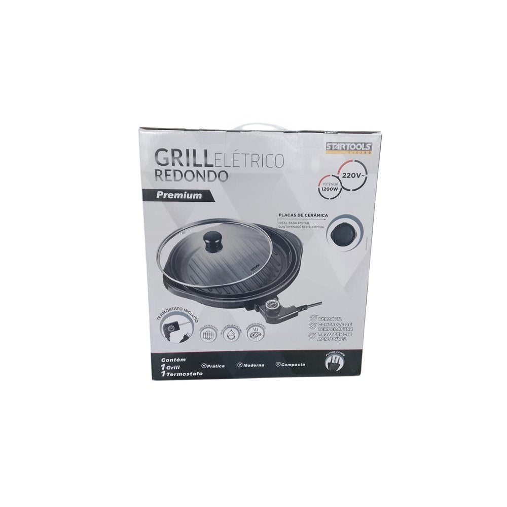 Grill Elétrico Redondo 1200W 127V 220V Antiaderente Termostato Churrasqueira Sem Fumaça Apartamento