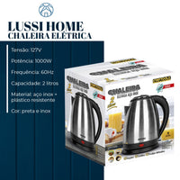 Chaleira Elétrica Inox 2 Litros 1000W Bivolt 127v 220v Base Giratória Desliga Sozinha Água Quente Cozinha