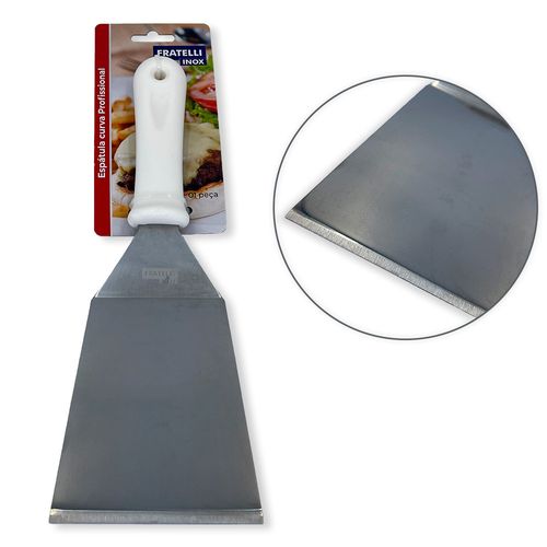WE DROP - Espátula Curva Aço Inox Profissional Lanches Chapas Pizzas