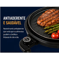 Grill Elétrico Redondo 1200W 127V 220V Antiaderente Termostato Churrasqueira Sem Fumaça Apartamento