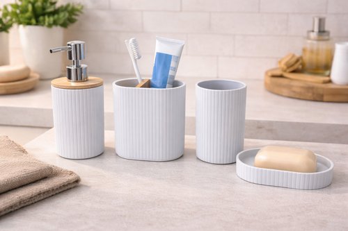 Conjunto para Banheiro com Tampa de Bambu UNICASA - Grafite