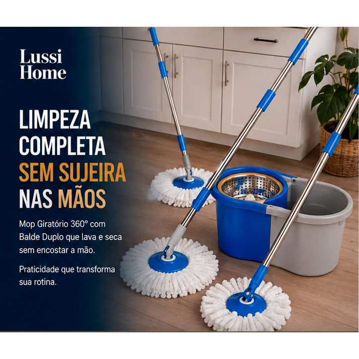 Mop Giratório com Balde Duplo Para uma Limpeza Prátida e Rápida 360