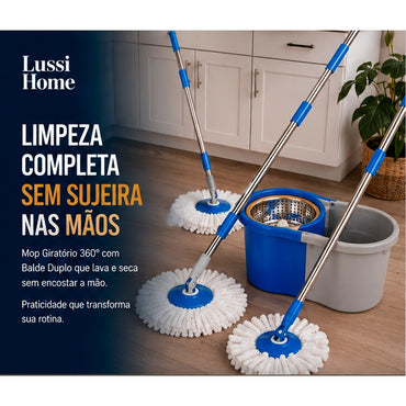 Mop Giratório com Balde Duplo Para uma Limpeza Prátida e Rápida 360
