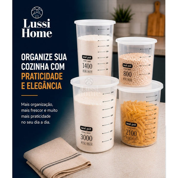 Kit 4 Potes Herméticos Plástico Empilháveis Marmita Mantimentos Cozinha Organização Despensa