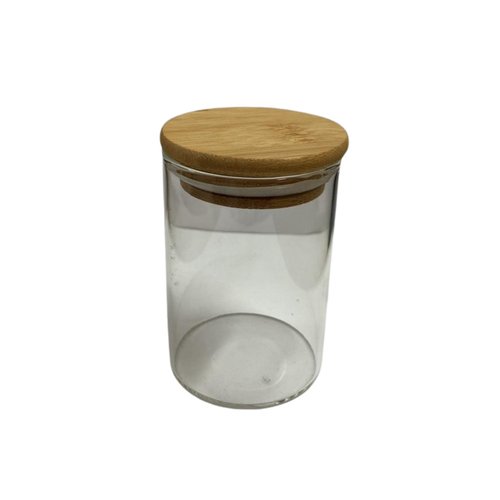 Pote de Hermetico Vidro Borossilicato Liso com Tampa de Bambu 200ml