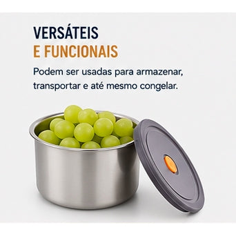 Conjunto 4 Potes Herméticos Redondo Inox 450ML Mantimentos Alimentos Cozinha Organização Despensa