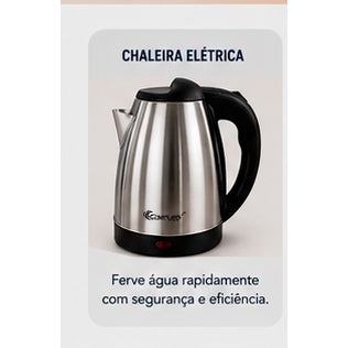 KIT Chaleira Elétrica e Bule Difusor com filtro - 127 ou 220V Jarra 1,8 Litros Resistente Inox Cromada Prático