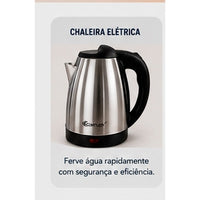 KIT Chaleira Elétrica e Bule Difusor com filtro - 127 ou 220V Jarra 1,8 Litros Resistente Inox Cromada Prático
