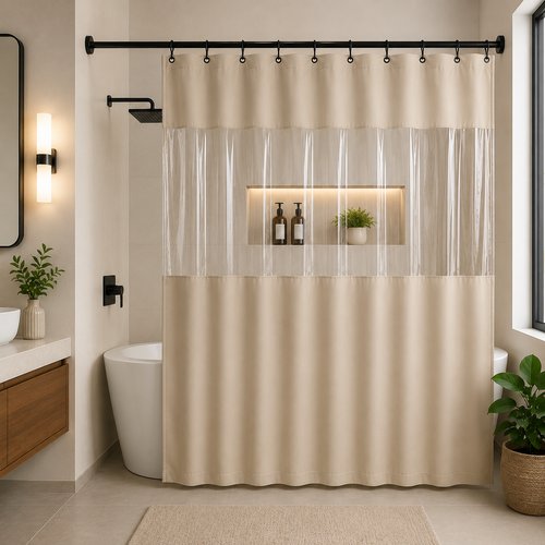 Cortina de Box com Visor e Ilhós 1,38m x 1,98m - Bege
