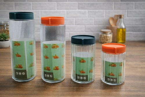 Conjunto 4 Potes Redodndo de Vidro com Tampa