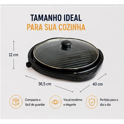Grill Elétrico Redondo 1200W 127V 220V Antiaderente Termostato Churrasqueira Sem Fumaça Apartamento