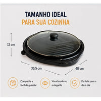 Grill Elétrico Redondo 1200W 127V 220V Antiaderente Termostato Churrasqueira Sem Fumaça Apartamento