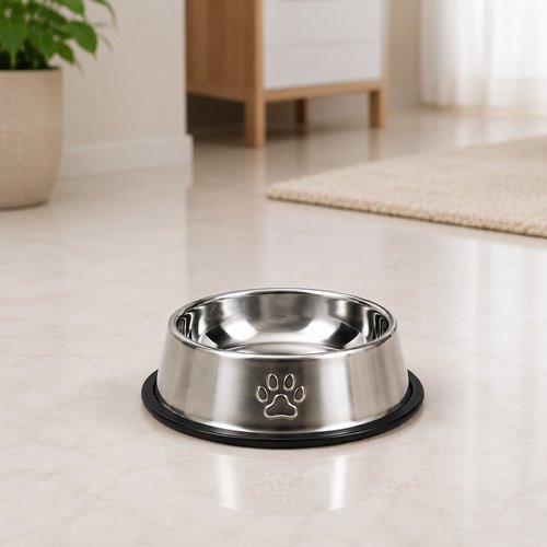 Comedouro Antiderrapante Redondo Para Cachorro e Gato 18cm - Inox