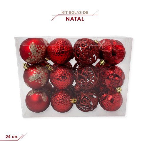 Kit 24 Bolas de Natal 6cm – Decoração Natalina Vermelha