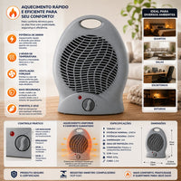 Aquecedor de Ar Elétrico 2000W 220V - Cinza