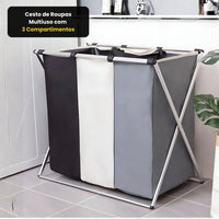 Cesto de Roupas Multiuso com 3 Compartimentos