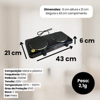 Fogão Elétrico por Indução 2 Boca 220V - Preta