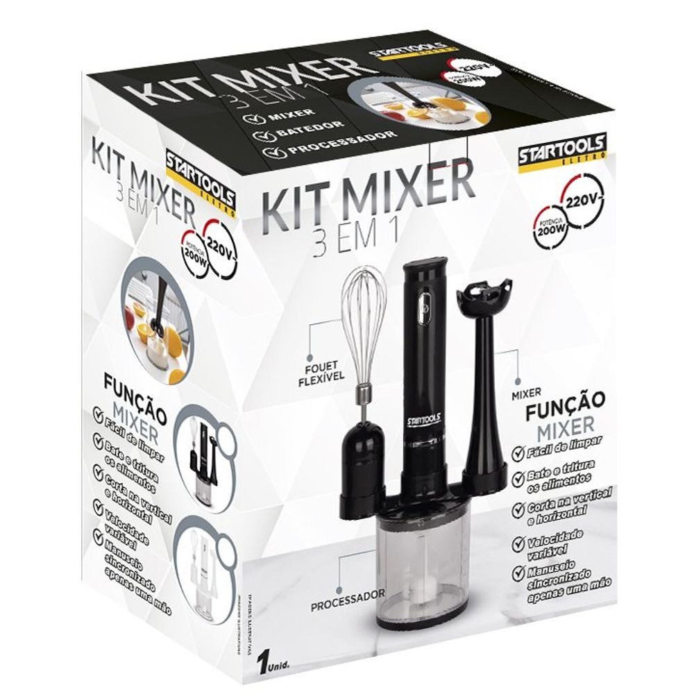 Kit Mixer, Processador e Batedor De Alimentos 3 Em 1 220V - Sortida