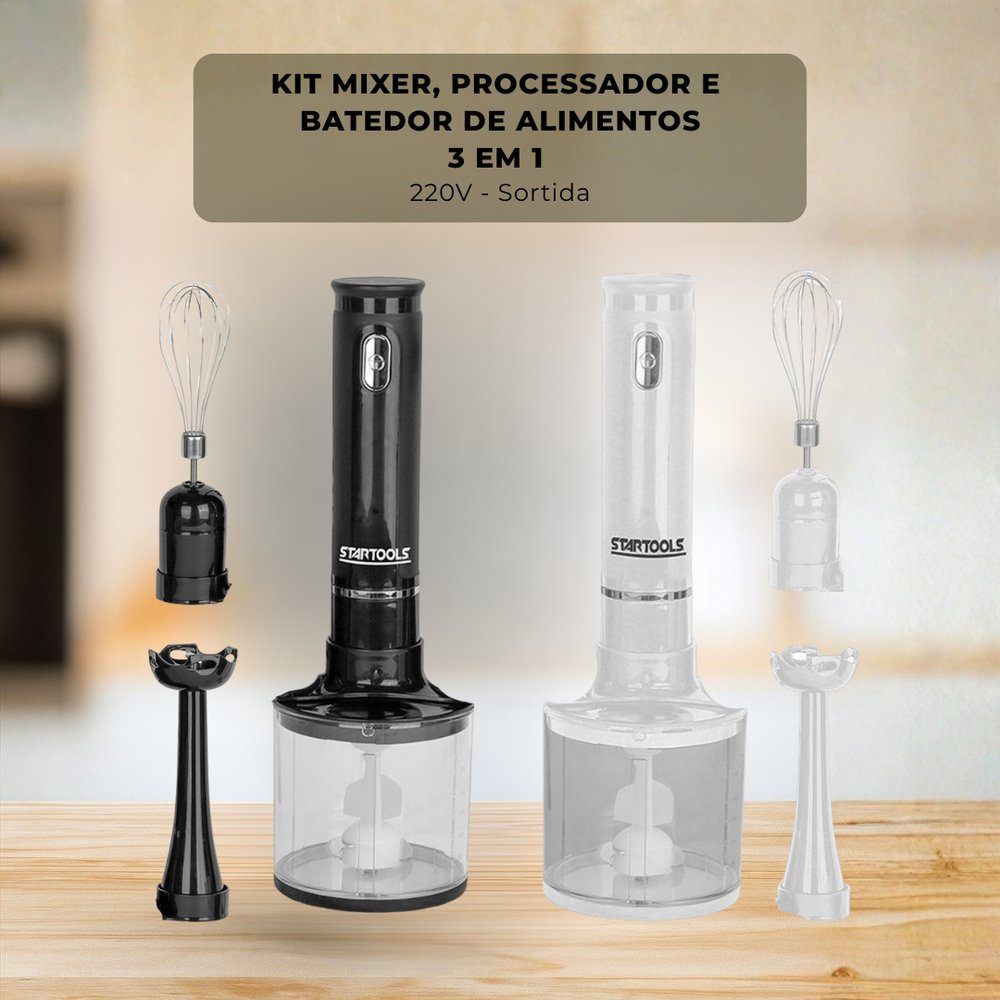 Kit Mixer, Processador e Batedor De Alimentos 3 Em 1 220V - Sortida