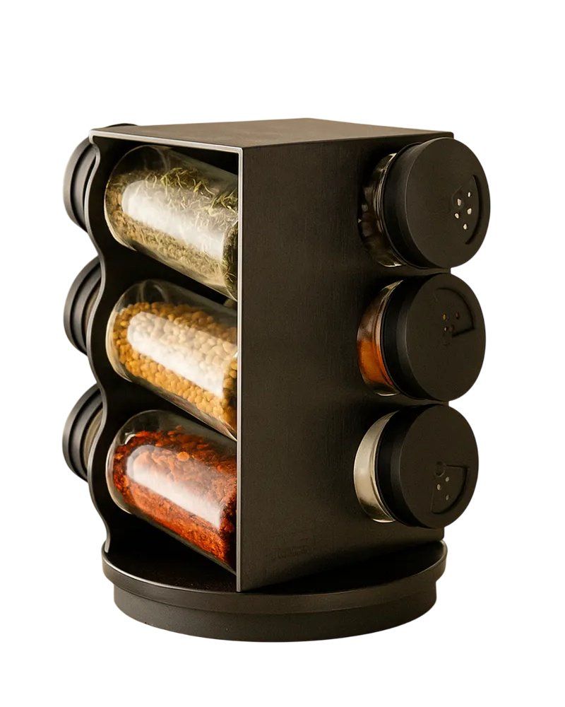 Porta Condimentos Giratório Plástico Preto com 06 Potes 80ml