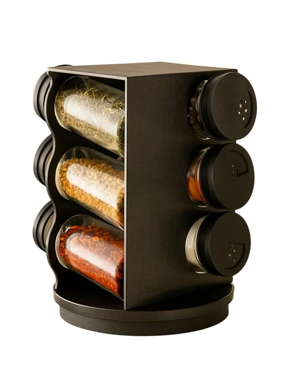 Porta Condimentos Giratório Plástico Preto com 06 Potes 80ml