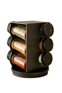 Porta Condimentos Giratório Plástico Preto com 06 Potes 80ml
