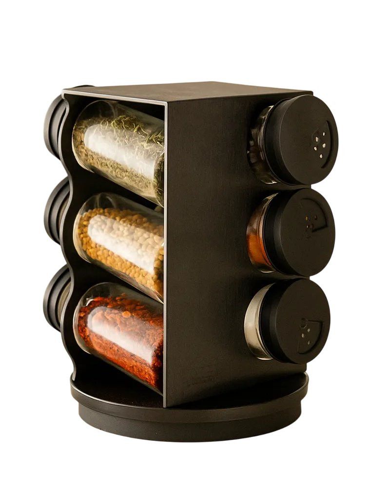 Porta Condimentos Giratório Plástico Preto com 06 Potes 80ml