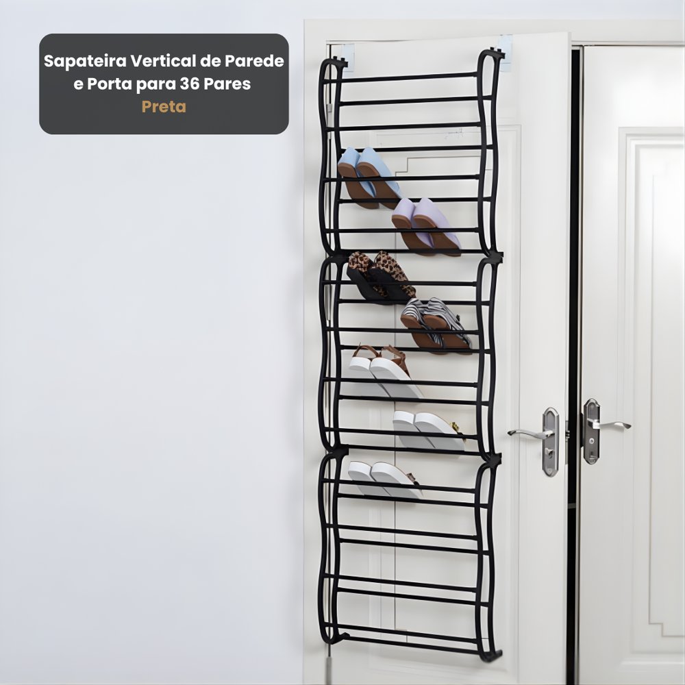 Sapateira Vertical de Parede e Porta para 36 Pares Preta