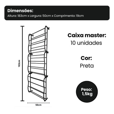 Sapateira Vertical de Parede e Porta para 36 Pares Preta